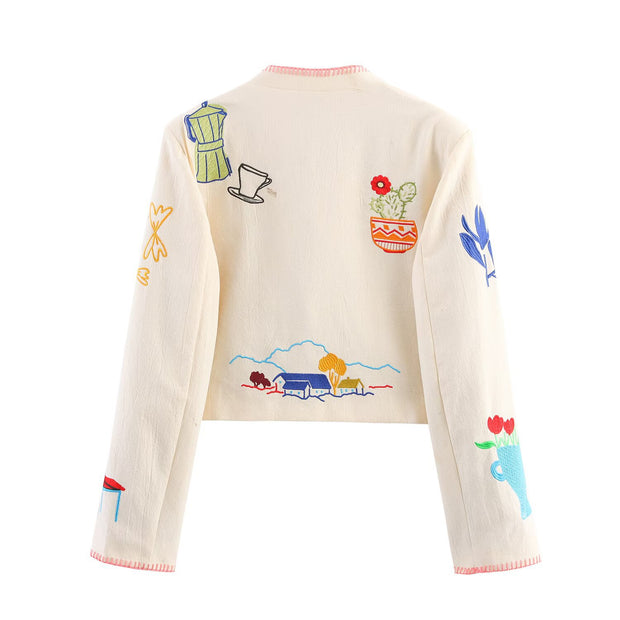 Damen bestickte Kunstlederjacke mit floralem Design WW
