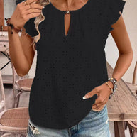 Damen Bluse mit Rüschendetails und Lochstickerei WW