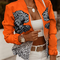 Damen sportliche Bomberjacke mit floralem Design und kontrastierenden Ärmelakzenten WW