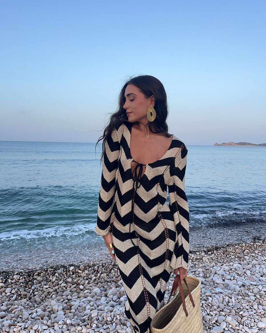 Damen Strickkleid mit Zickzack-Design und weitem Schnitt WW