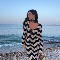 Damen Strickkleid mit Zickzack-Design und weitem Schnitt WW