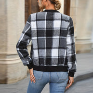 Damen gefütterte Karojacke mit durchgehendem Reißverschluss und elastischen Bündchen WW