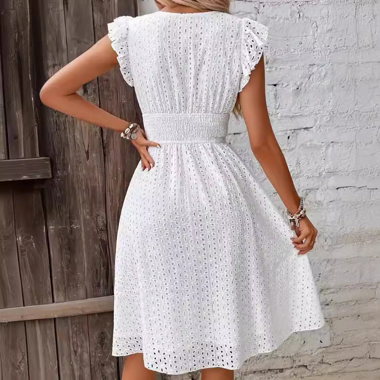 Damen Sommerliches Rüschkleid mit Waffelstruktur WW