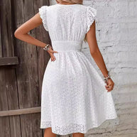 Damen Sommerliches Rüschkleid mit Waffelstruktur WW