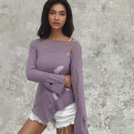 Damen Strickpullover mit lässigem, ausgefranstem Design WW