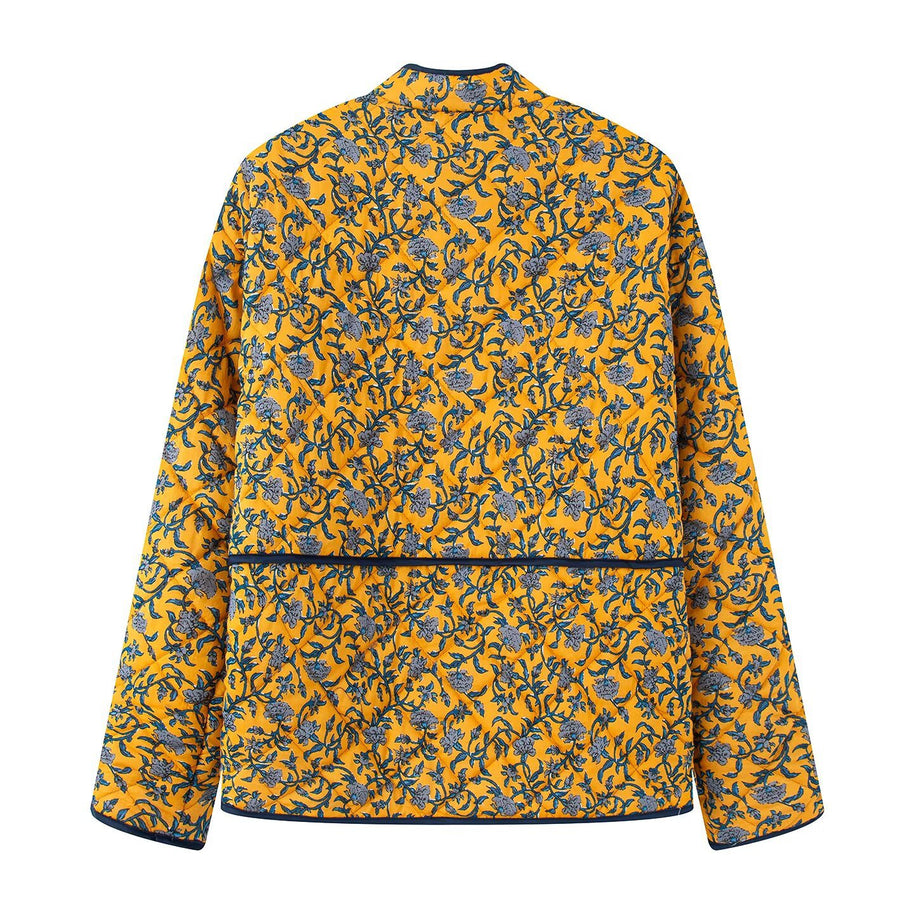 Damen außergewöhnliche Steppjacke mit floralen Mustern und praktischen Taschen WW