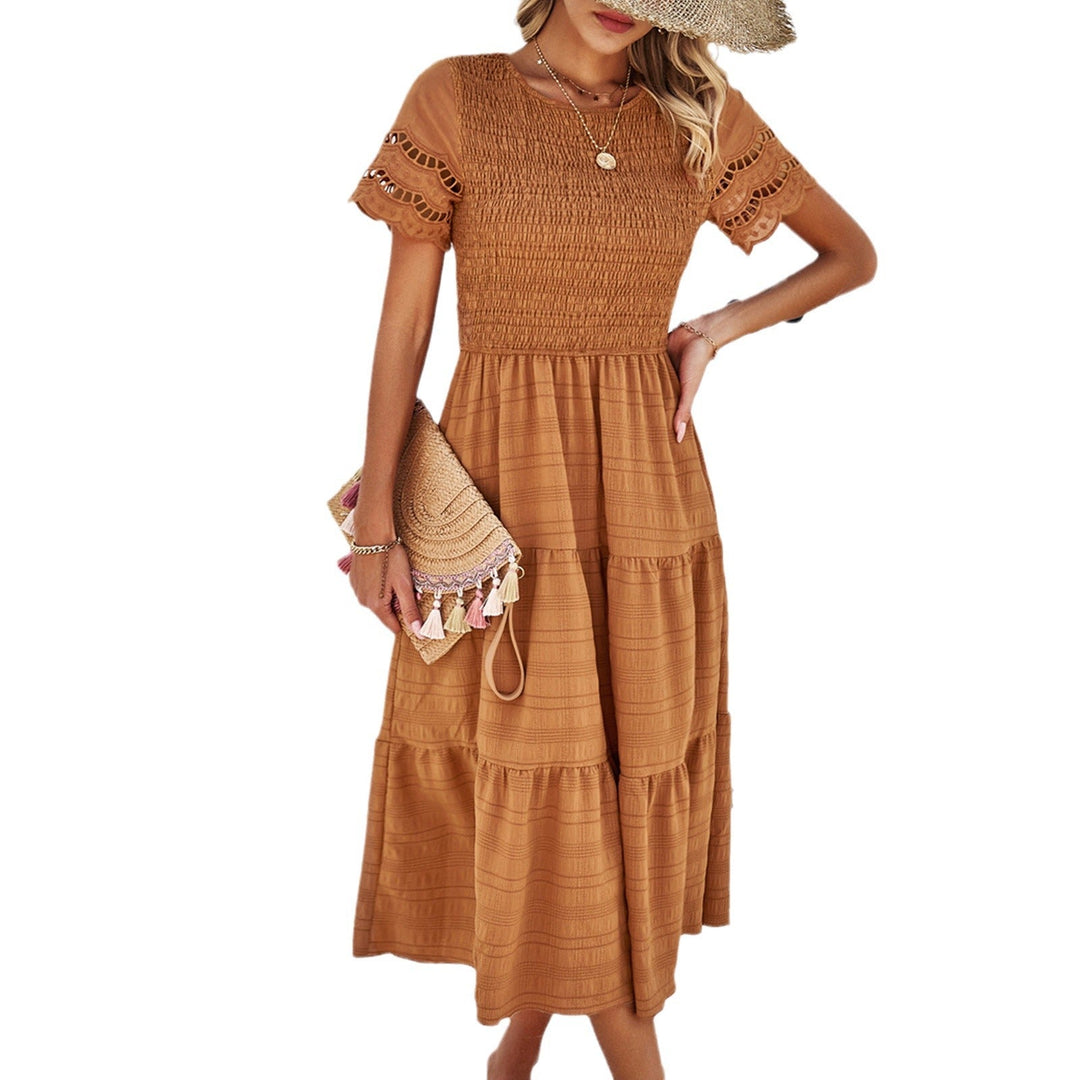 Damen Midikleid mit Puffärmeln und elastischem Oberteil W&W Mode
