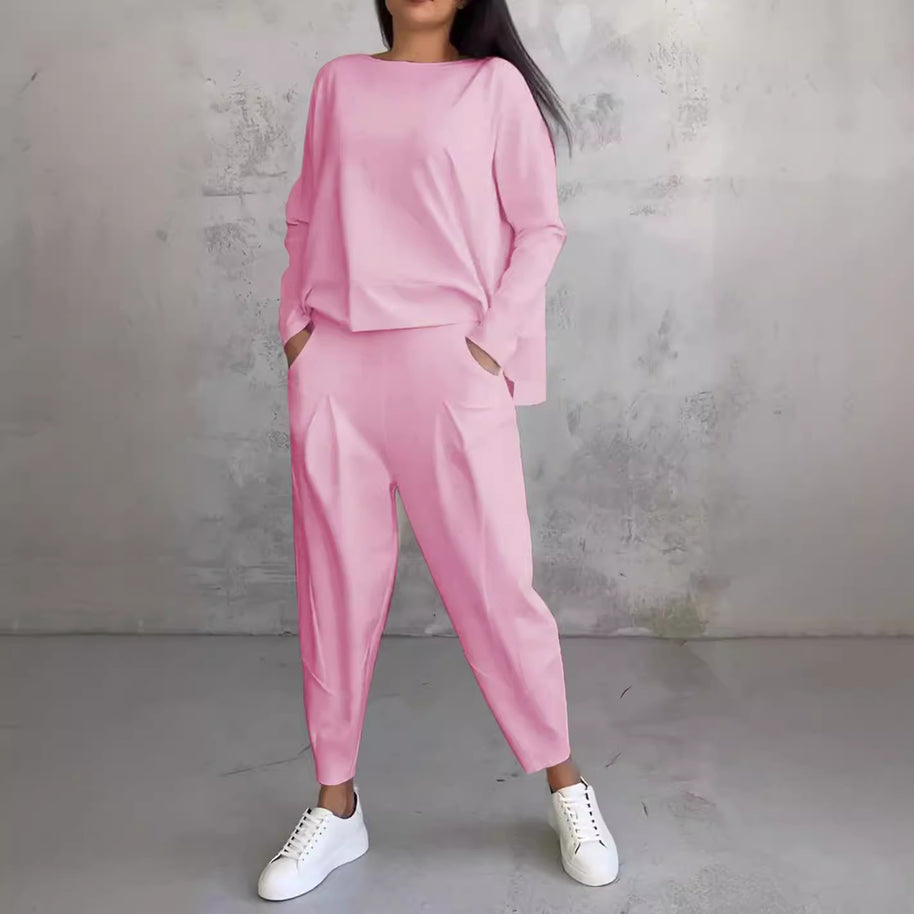 Damen lässiger Zweiteiler mit weitem Schnitt und Taschen