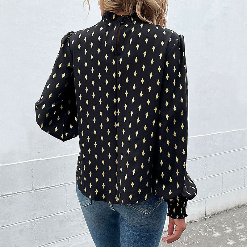Damen Bluse mit elegantem Kragen und modischem Muster WW