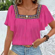 Damen luftige Sommerbluse mit Stickereien WW