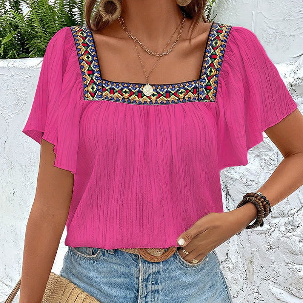 Damen luftige Sommerbluse mit Stickereien WW