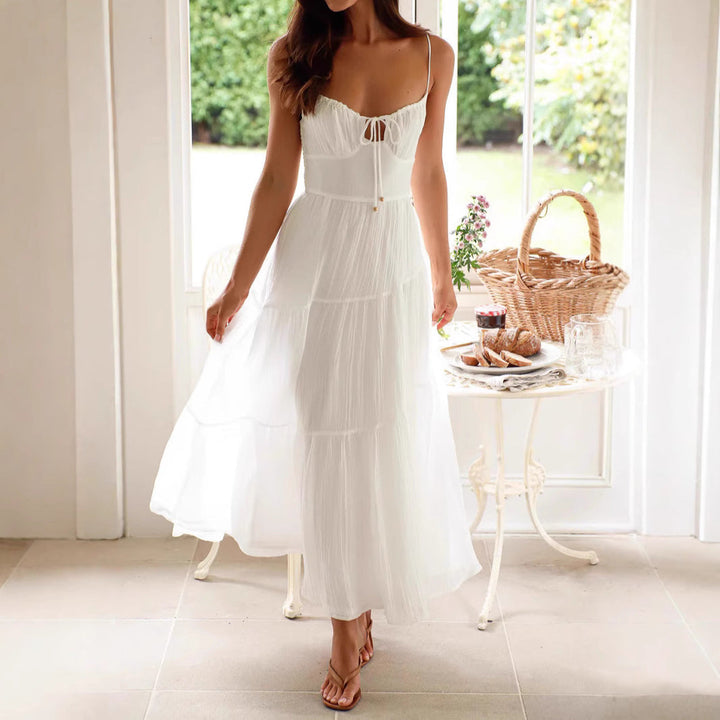 Damen luftiges Maxikleid mit verstellbaren Trägern und Raffungen W&W Mode