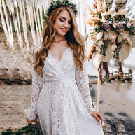 Damen Spitze Boho Hochzeitskleid WW
