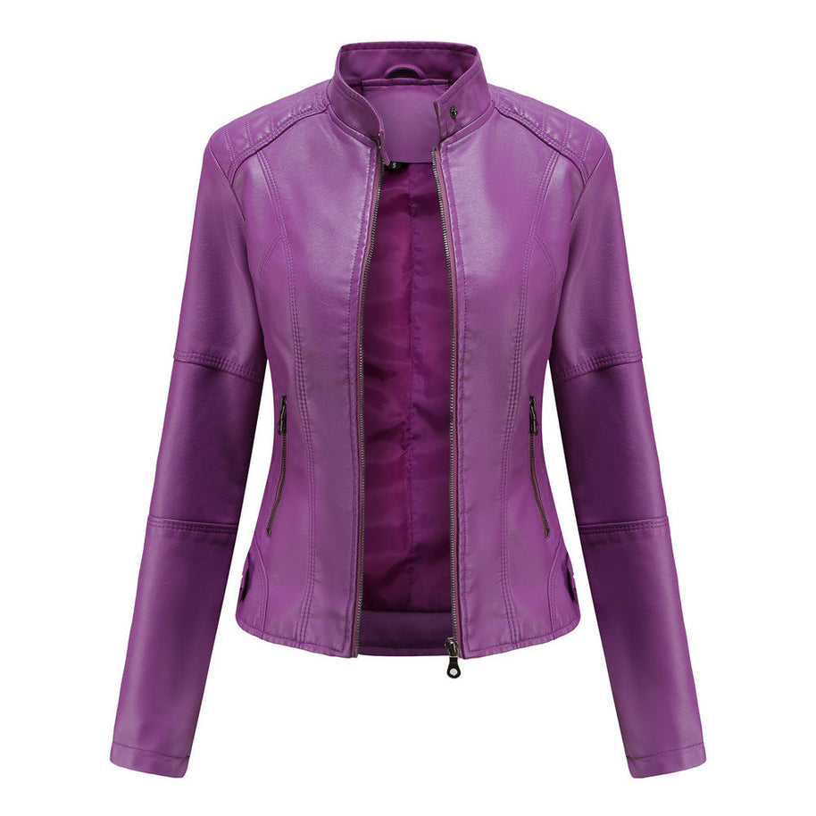 WW - Damen schlichte Kunstlederjacke für einen kantigen Look