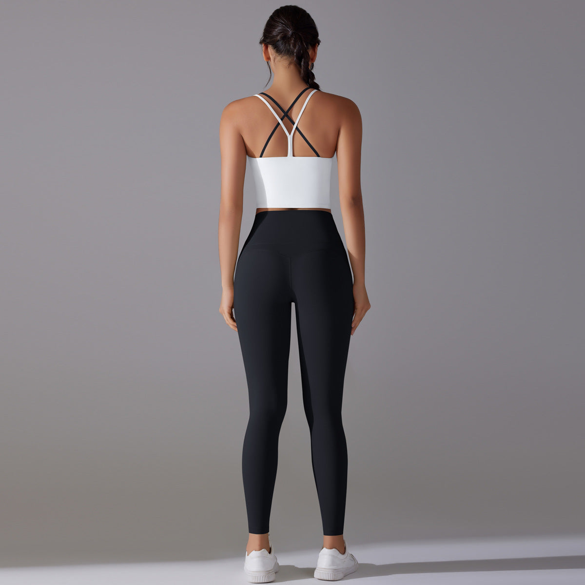 Damen Sportliches Bustier- und High-Waist-Leggings-Set mit nahtloser Konstruktion und atmungsaktiver Technologie WW