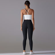 Damen Sportliches Bustier- und High-Waist-Leggings-Set mit nahtloser Konstruktion und atmungsaktiver Technologie WW
