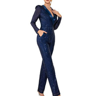 Damen Funkelnder Jumpsuit mit figurschmeichelndem Schnitt und elegantem V-Ausschnitt WW