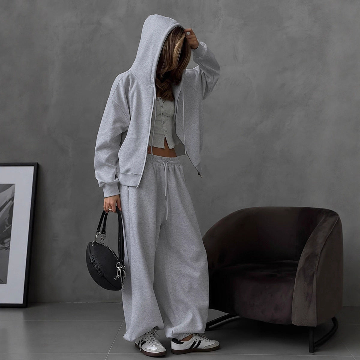 Damen Bequemes Oversized-Lounge-Set mit Kapuze und elastischem Bund WW