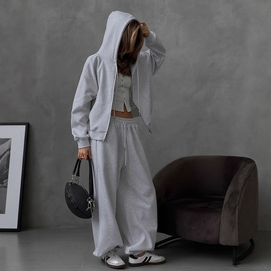 Damen Bequemes Oversized-Lounge-Set mit Kapuze und elastischem Bund WW