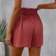 Damen elegante High-Waist Shorts mit dekorativem Kordelzug WW