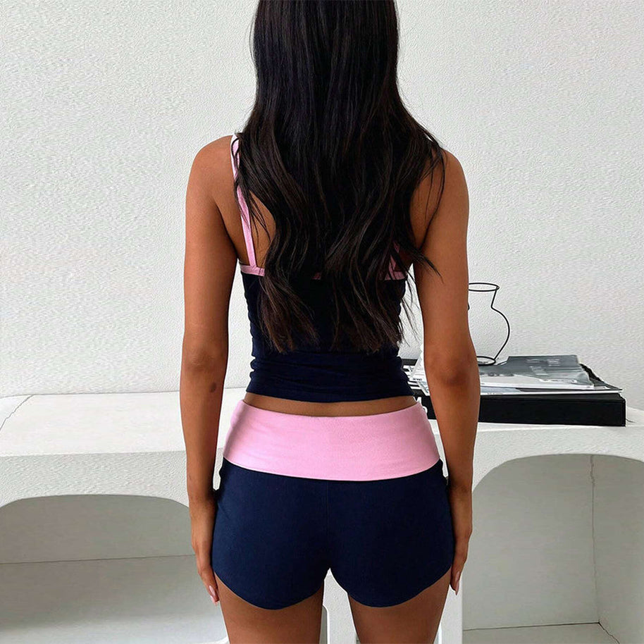 Damen Fitness-Set mit stylischem Spaghetti-Träger und elastischem Taillenbund W&W