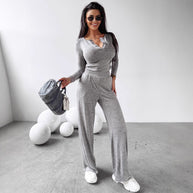 Damen Bequemes Lounge-Set mit Knopfleiste WW