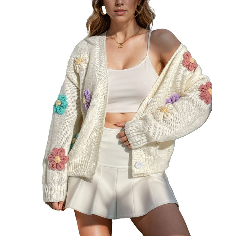 Damen Strickjacke mit floralen Applikationen WW