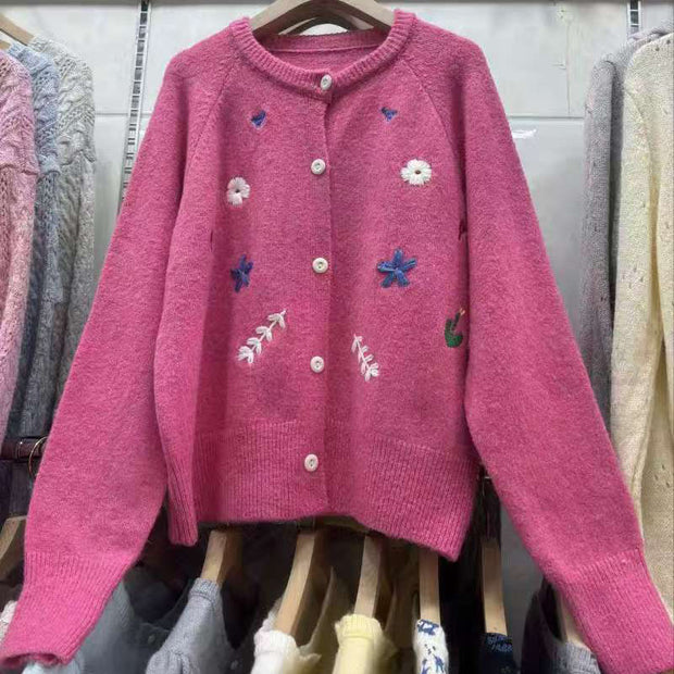 Damen Strickjacke mit floralen Stickereien WW