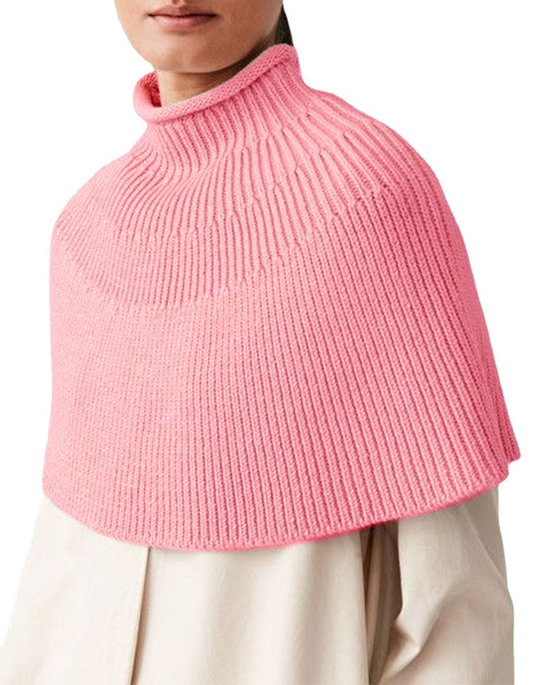Damen Strick-Cape mit hohem Kragen und feiner Rippstruktur WW