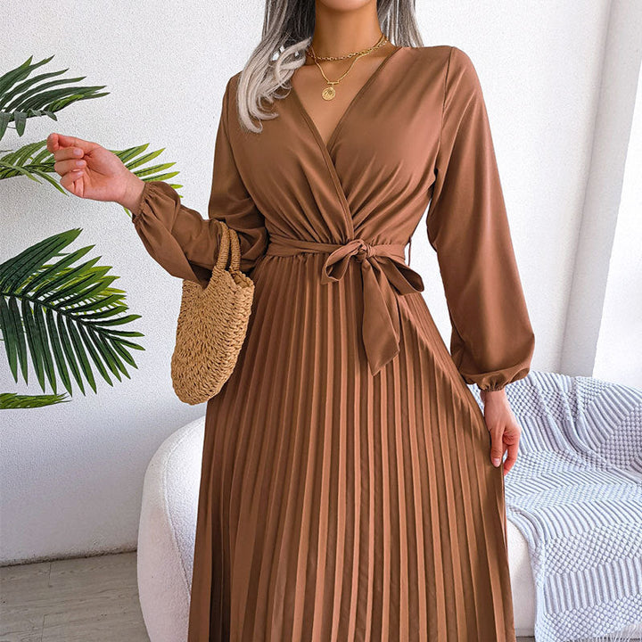 Damen Wickelkleid mit Faltenrock und langem Arm W&W Mode