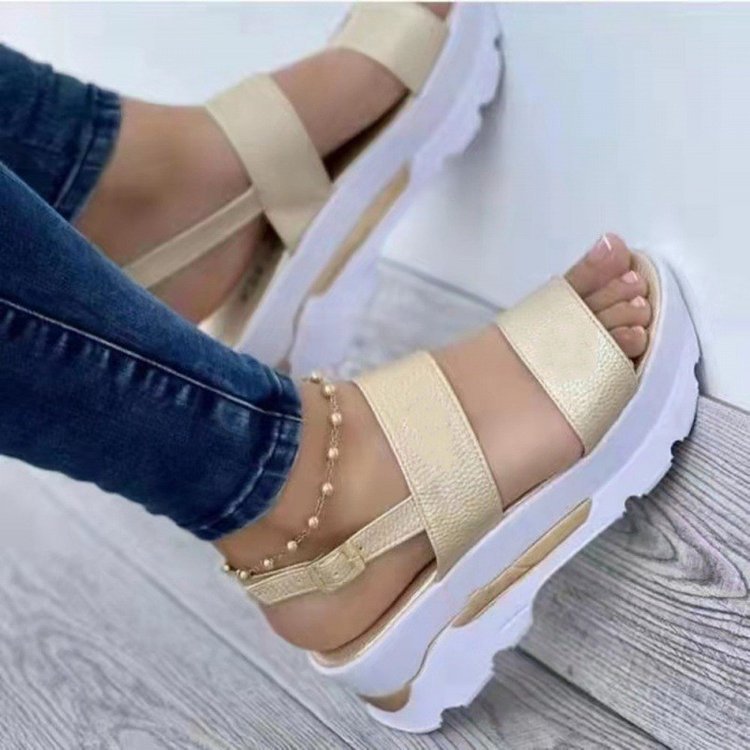 Damen Plateau-Sandalen mit elastischem Riemen und rutschfester Sohle W&W Mode