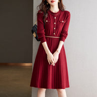 Damen Strickkleid mit eleganter Rückenansicht und hochgeschlossenem Kragen WW