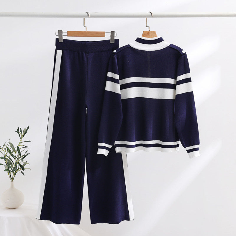 Damen sportliches Strick-Loungewear-Set mit geripptem Design und praktischen Taschen WW