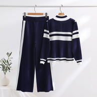 Damen sportliches Strick-Loungewear-Set mit geripptem Design und praktischen Taschen WW