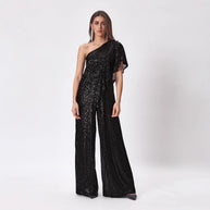 Damen Einseitiger Pailletten Jumpsuit mit weiter Hose WW