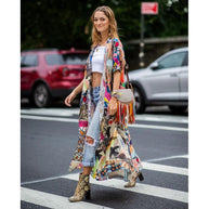 Damen Kimono mit buntem Patchwork-Design und fließendem Stoff WW