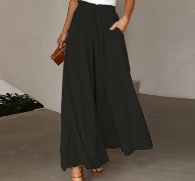 Damen Elegante und luftige weite Hose mit Gummizug und Taschen WW