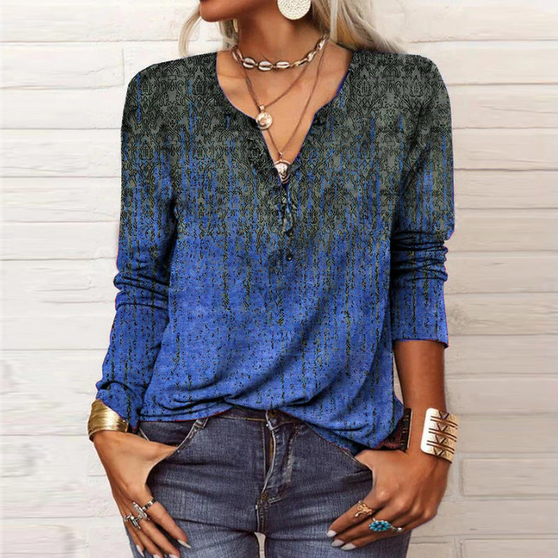Damen Langarmshirt mit detailliertem Druck und Knopfleiste WW