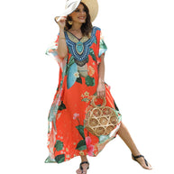 Damen Strandkaftan mit kunstvollem Blumenmuster und dekorativer Perlenverzierung WW