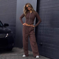 Damen sportliches Zip-Hoodie und lockere Hose WW