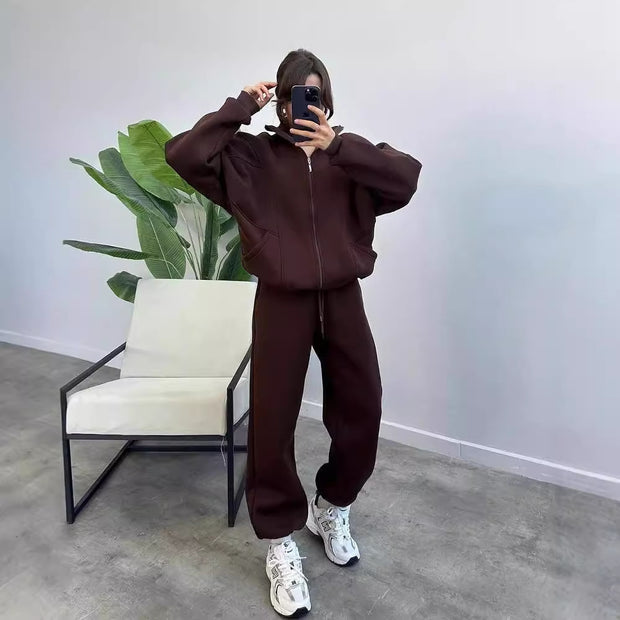 Damen bequemer und stilvoller Zip-Hoodie mit passenden Jogginghosen WW