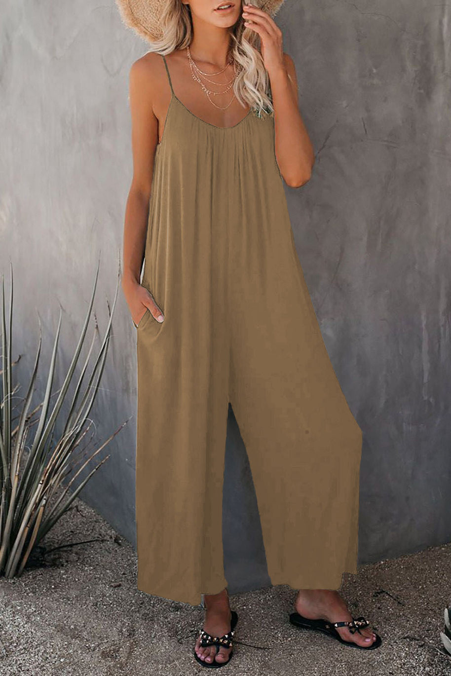 Damen Lässiger Jumpsuit mit weit geschnittenen Beinen und praktischen Taschen WW