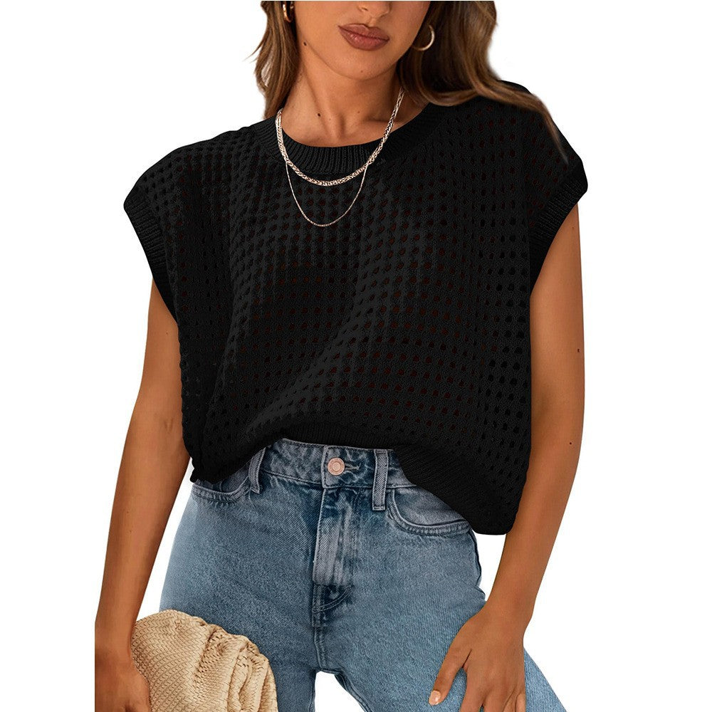 Damen lässiges Strickoberteil mit luftiger Netzstruktur W&W Mode