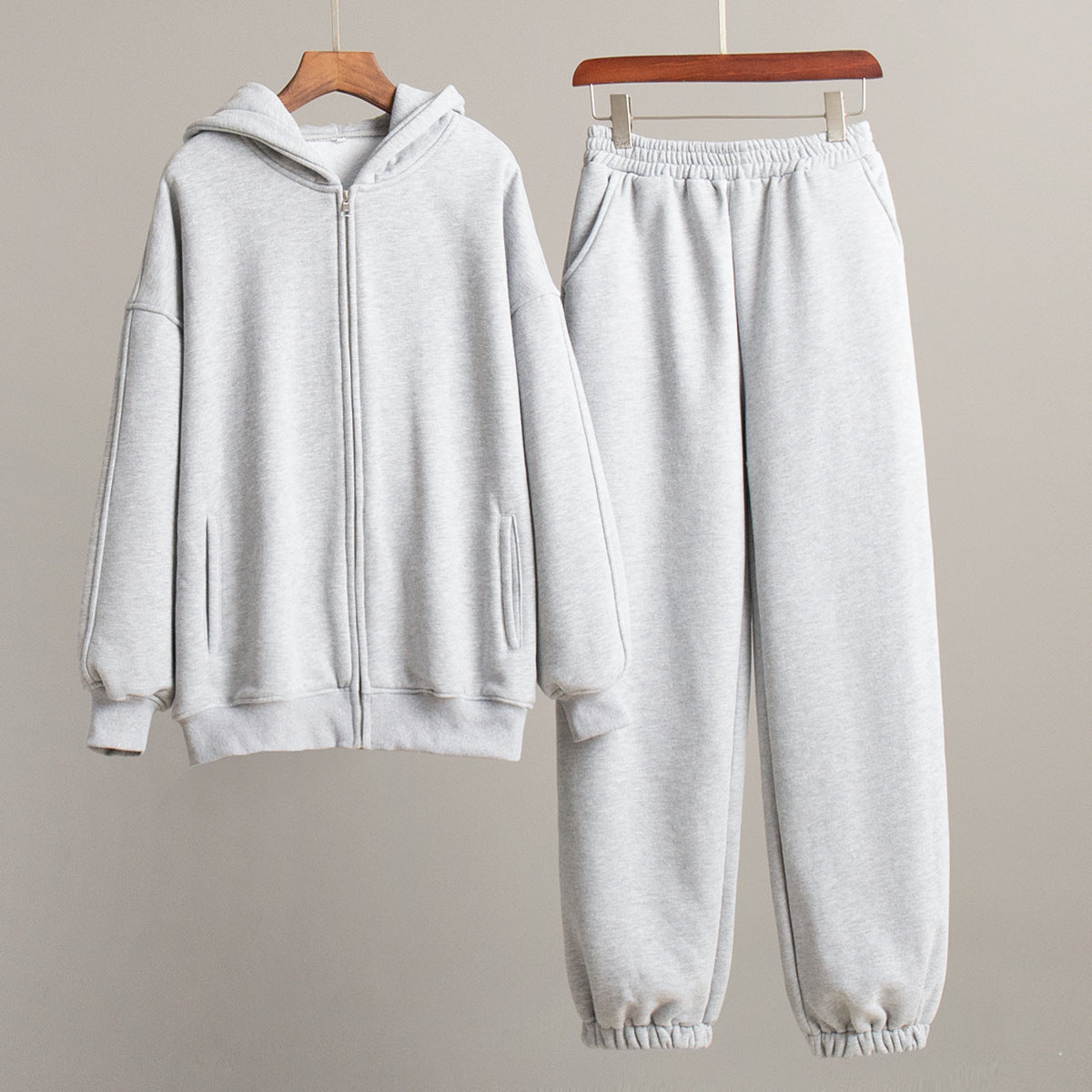 Damen Bequemes Fleece-Hausanzug-Set mit Hoodie und elastischem Bund WW