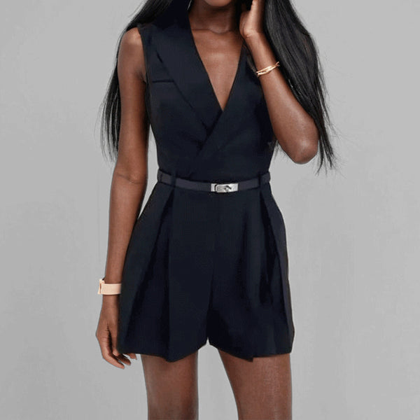 Damen Eleganter Trägeranzug mit Taillengürtel WW
