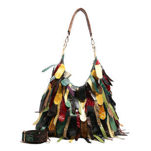 Damen Bunte Fransen Hobo Tasche W&W Mode