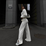 Damen Sportlicher Cropped Fleece-Trainingsanzug WW