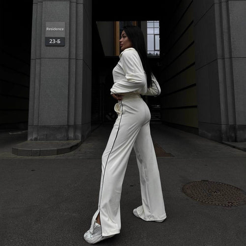 Damen Sportlicher Cropped Fleece-Trainingsanzug WW