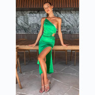 Damen Asymmetrisches Cocktailkleid mit elegantem Seitenschlitz und verzierter Taille WW