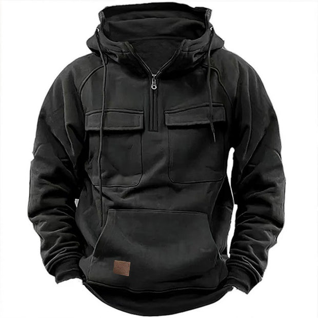Herren funktionale Kapuzenpullover mit praktischen Taschen und kurzem Reißverschluss WW